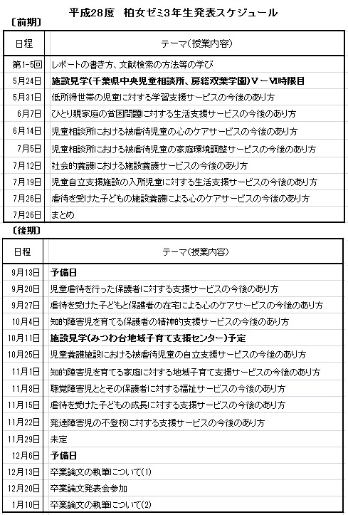 H28柏女ゼミ3年生年間計画表