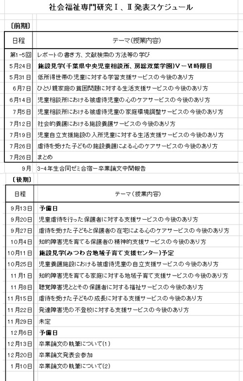 ゼミの年間計画表